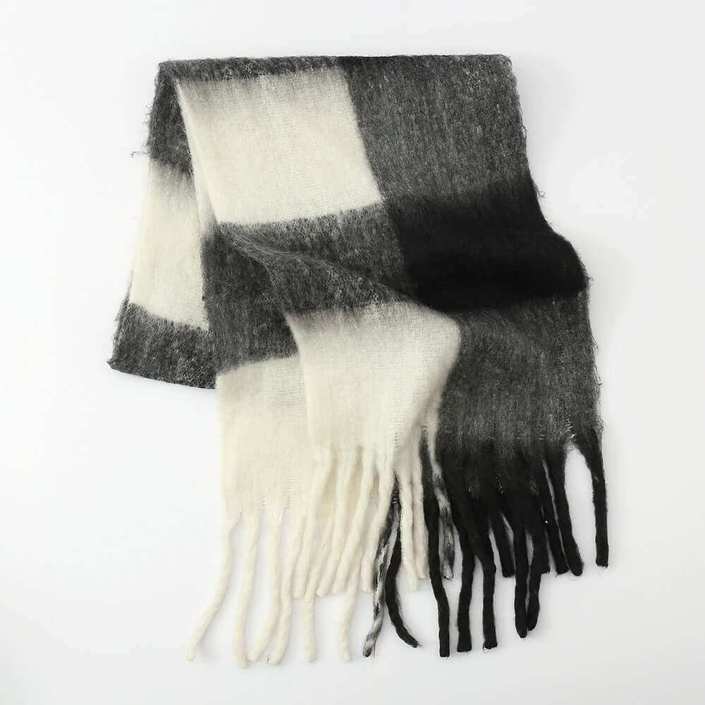 Fringe Contrast Plaid  Scarf - Plush Fashion Shop #