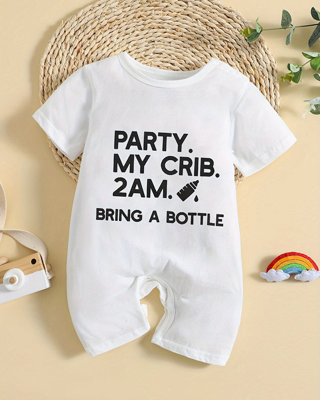 Infant's "Party My Crib 2AM" Print Bodysuit, Comfy Short Sleeve Onesie - Plush Fashion Shop