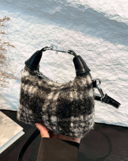 Fuzzy Polyester Mini Handbag with Zipper - Plush Fashion Shop #