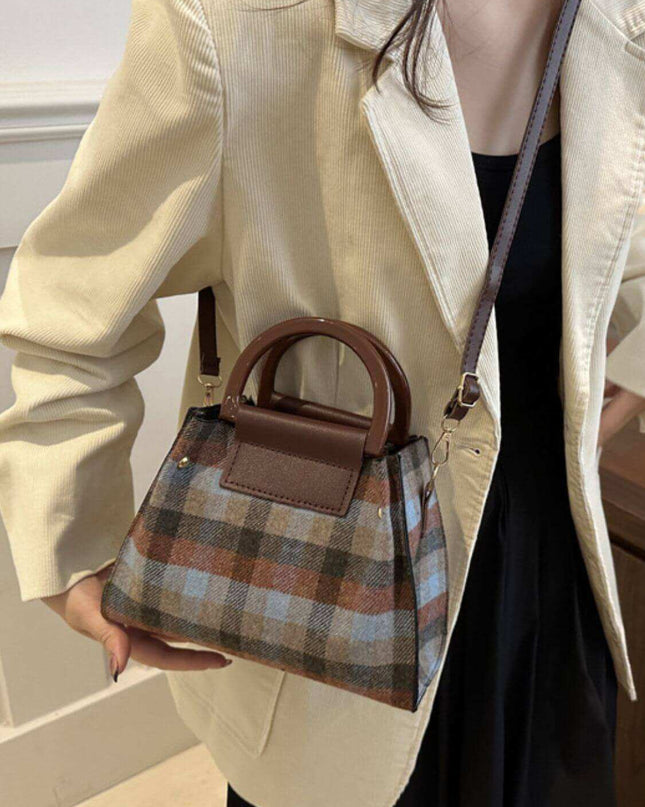 Contrast Plaid Trapezoid Shape Crossbody Bag - Plush Fashion Shop #