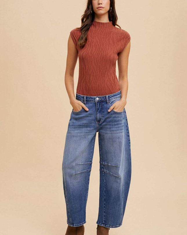 Annie Wear Mid Rise Barrel Leg Jeans with Pockets - Plush Fashion Shop #