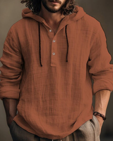 Men's Full Size Half Button Long Sleeve Hoodie