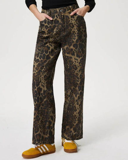 Leopard Straight Jeans with Pockets - Plush Fashion Shop #