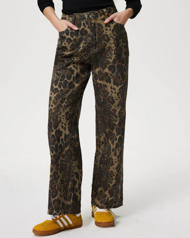 Leopard Straight Jeans with Pockets - Plush Fashion Shop #