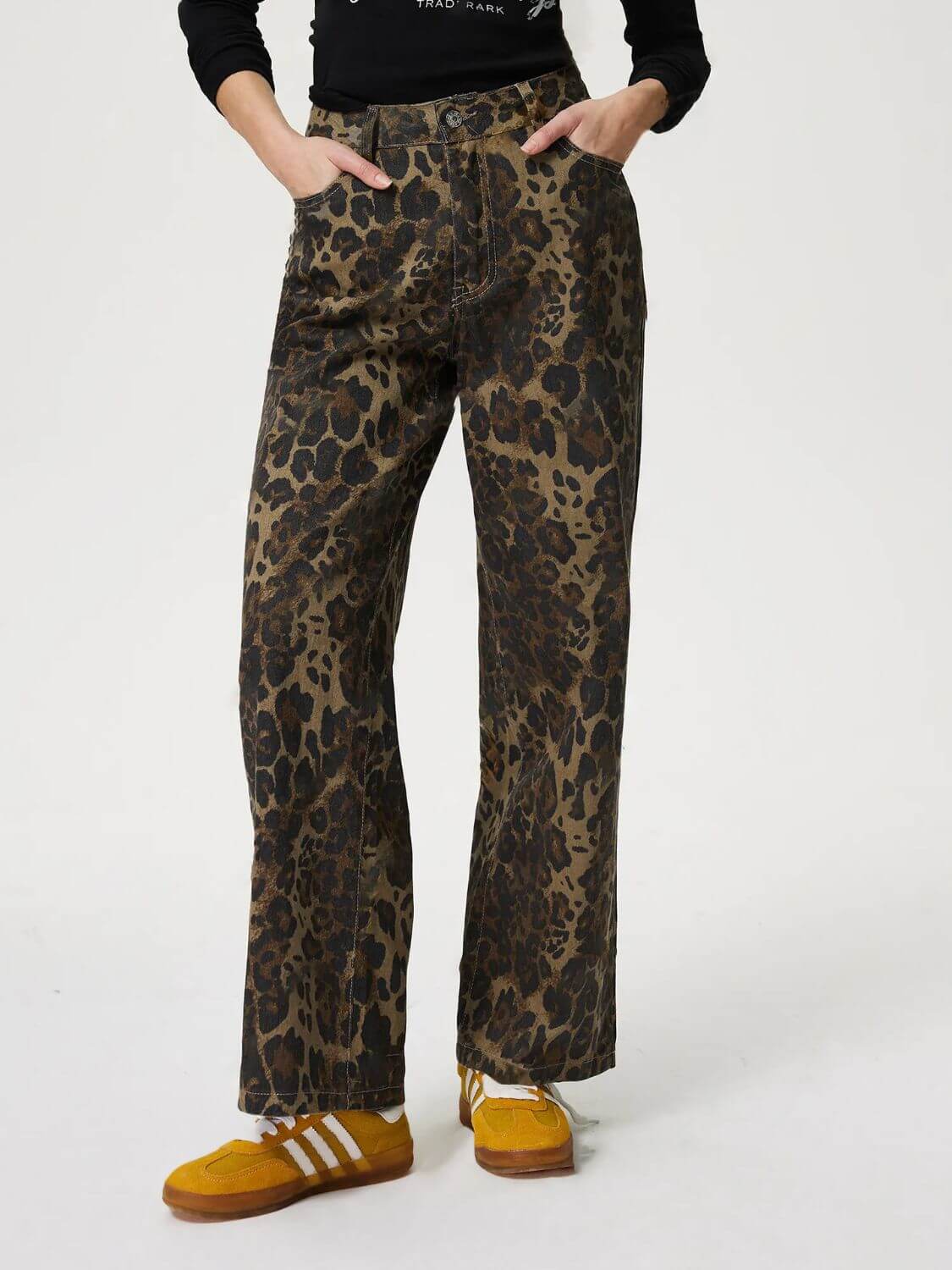 Leopard Straight Jeans with Pockets - Plush Fashion Shop #