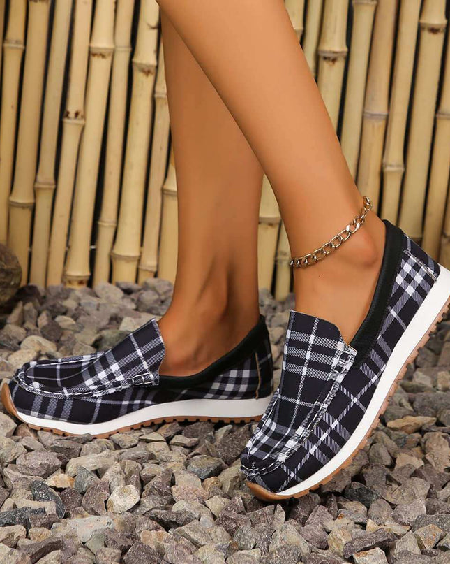 Plaid Round Toe Slip-Ons - Plush Fashion Shop #