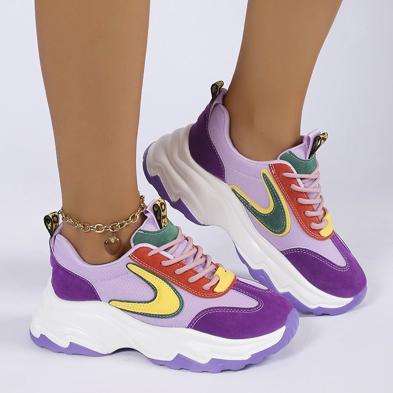 Mixed-color Lace -up Sneakers For WomenElevate your style with our Mixed-color Lace-up Sneakers! Made with breathable mesh and a thick rubber sole for balance and comfort. Fashionable cross straps and colShoesPlush Fashions ShopPlush Fashion Shop