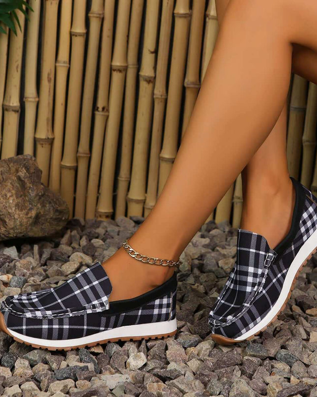 Plaid Round Toe Slip-Ons - Plush Fashion Shop #