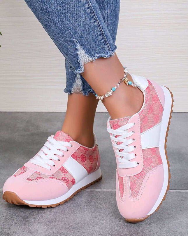 Contrast Round Toe Flat Sneakers - Plush Fashion Shop #