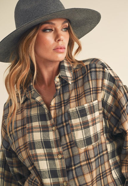 Women's  Frayed Hem Plaid Button Up Flannel Shirt