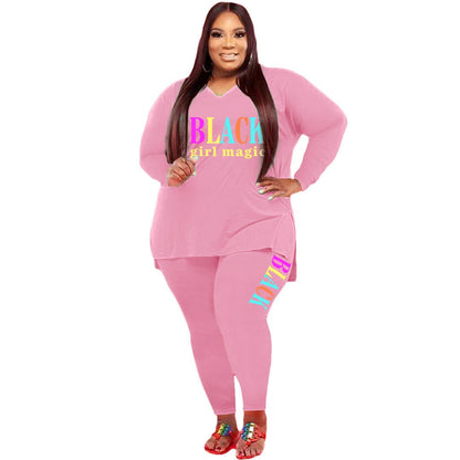 Women's Plus Size Sports And Leisure Printed Two-piece setThis Women's Plus Size Sports And Leisure Printed Two-piece Suit is perfect for active women who want to look stylish and comfortable while working out or lounging. 2 piece Pants setPlush Fashions ShopPlush Fashion Shop