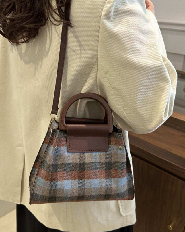 Contrast Plaid Trapezoid Shape Crossbody Bag - Plush Fashion Shop #