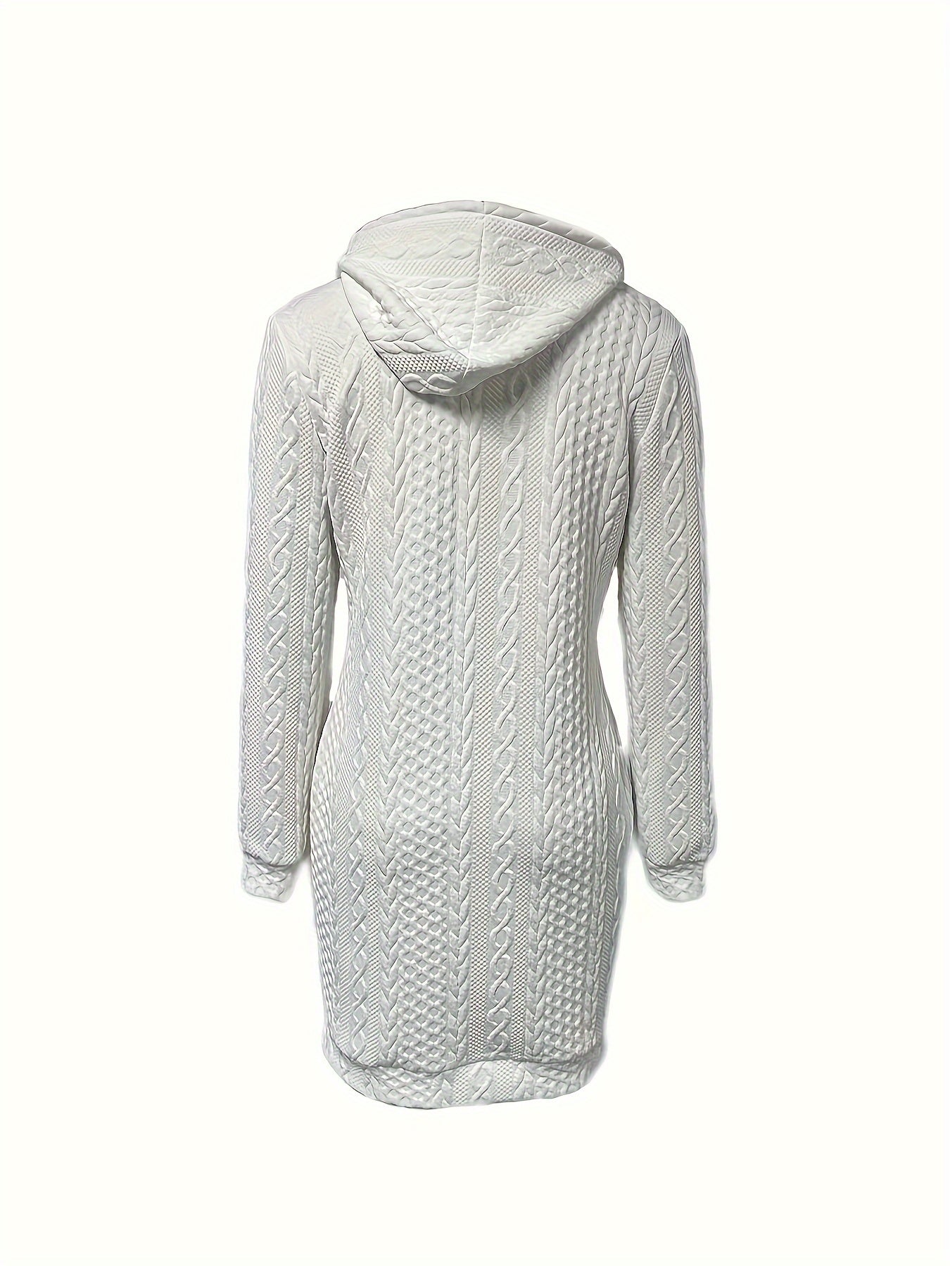 Elegant Cable-Knit Hooded Dress - Chic Long Sleeve, Knee-Length Sweater Dress for Winter - Plush Fashion Shop