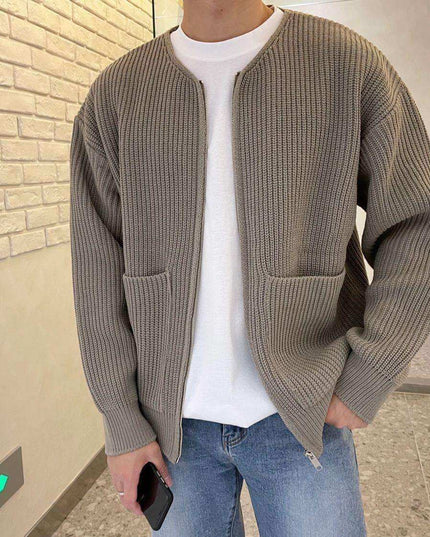 Men Zip Up Knitted Lined Funnel Neck Men's  Sweater - Plush Fashion Shop #