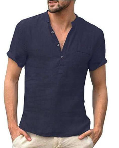 Casual Linen Solid Color Shirt Button V Neck Men Summer TopsElevate your summer style with our Casual Linen Solid Color Shirt! The unique design and variety of colors allow for endless options to match your personal style. MaMen's Polo ShirtsPlush Fashions ShopPlush Fashion Shop