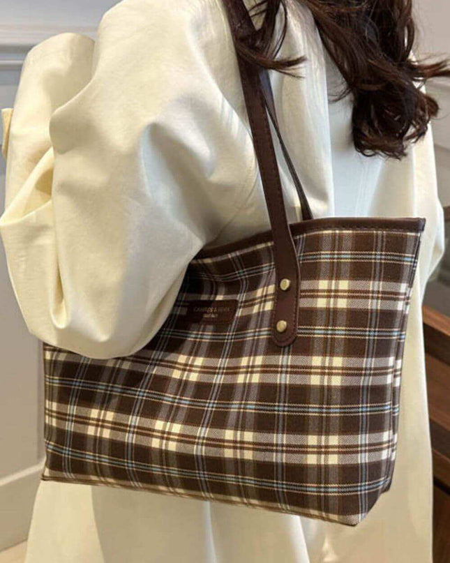 Plaid Leather Tote Bag  For Women - Plush Fashion Shop #