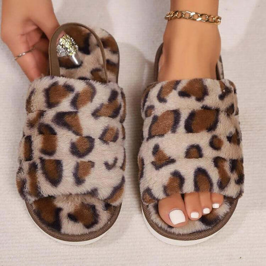 Leopard Open Toe Slippers - Plush Fashion Shop #