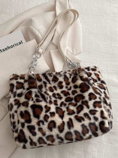 Ladies fluffy Leopard print Shoulder Bag