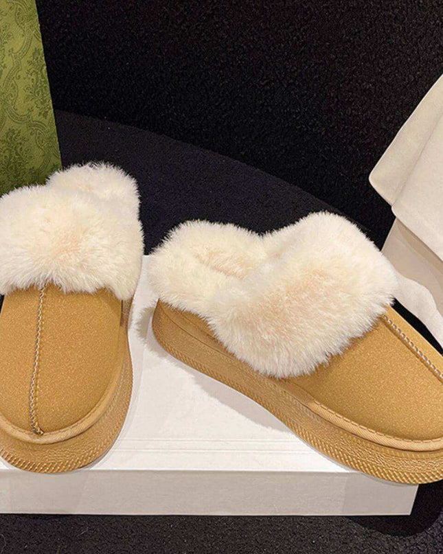 Suede Soft  Round Toe Platform Slippers - Plush Fashion Shop #