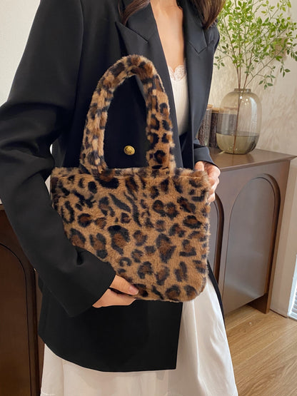 Leopard Fluff Handbag With Zip