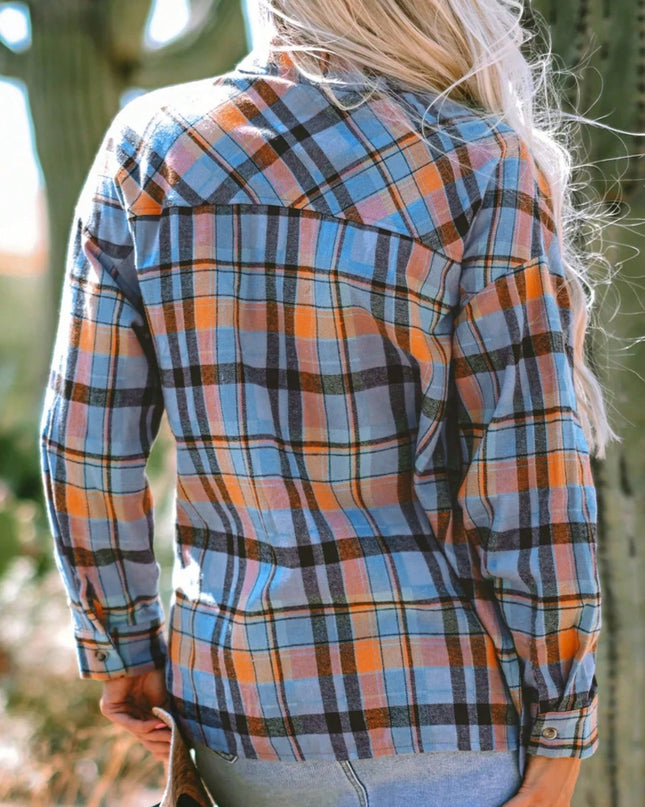 Plaid Collared Neck Long Sleeve Shirt