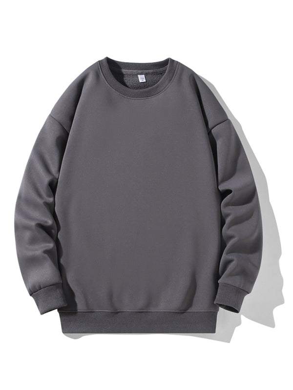 Men's new solid color round neck long sleeve sweatshirt - Plush Fashion Shop #