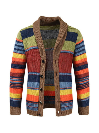 Men's Button Casual Color Striped Cardigan - Plush Fashion Shop #