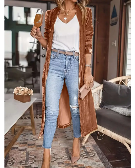 Open Front Long Sleeve Coat - Plush Fashion Shop #