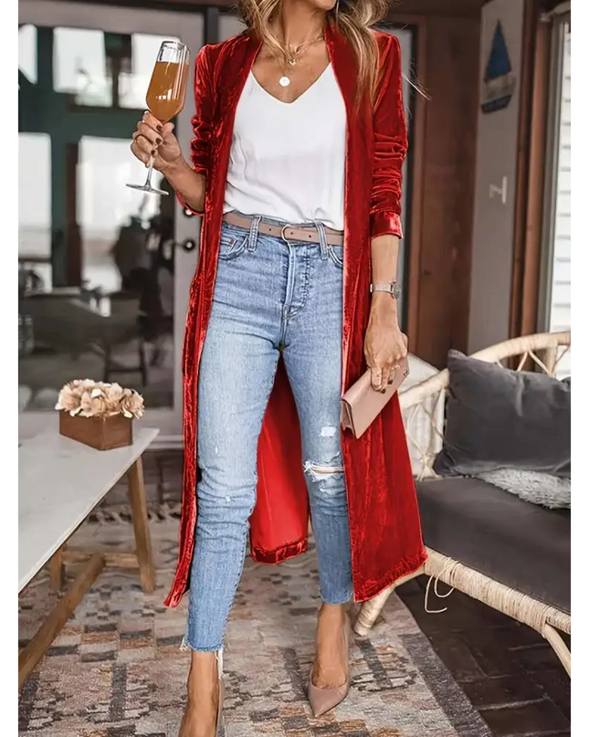 Open Front Long Sleeve Coat - Plush Fashion Shop #