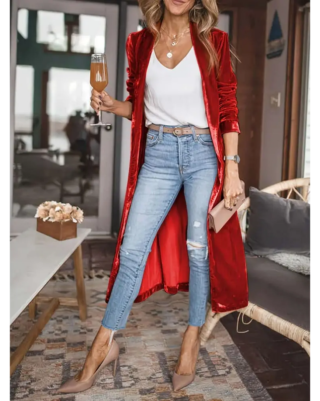 Open Front Long Sleeve Coat - Plush Fashion Shop #