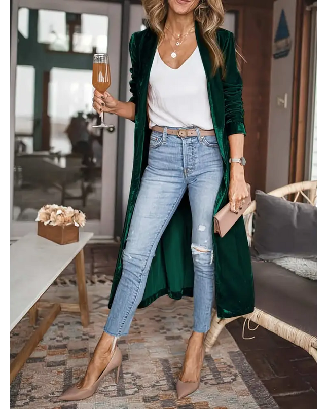 Open Front Long Sleeve Coat - Plush Fashion Shop #