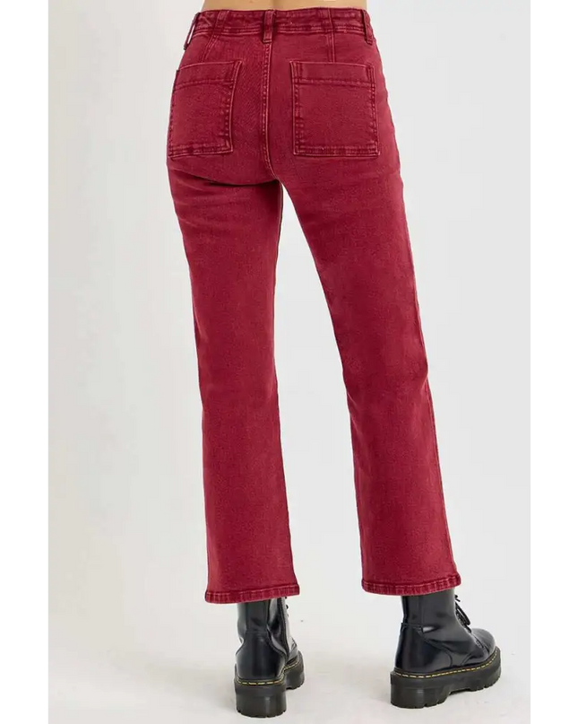 Women’s High Rise Straight Jeans with Patch Pockets - Pants