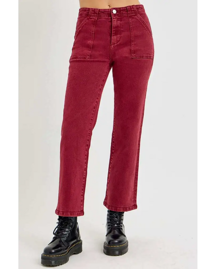 Women’s High Rise Straight Jeans with Patch Pockets - Wine / 0(24) - Pants