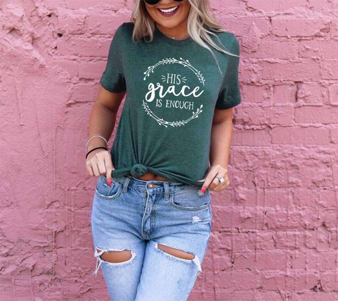 Women's His Grace Is Enough Short Sleeve Casual Tee ShirtStay comfortable and stylish in the Women's His Grace Is Enough Tee. With a classic design and inspiring message, this soft and breathable tee is perfect for everydaT shirtsPlush Fashions ShopPlush Fashion ShopShort Sleeve Casual Tee Shirt