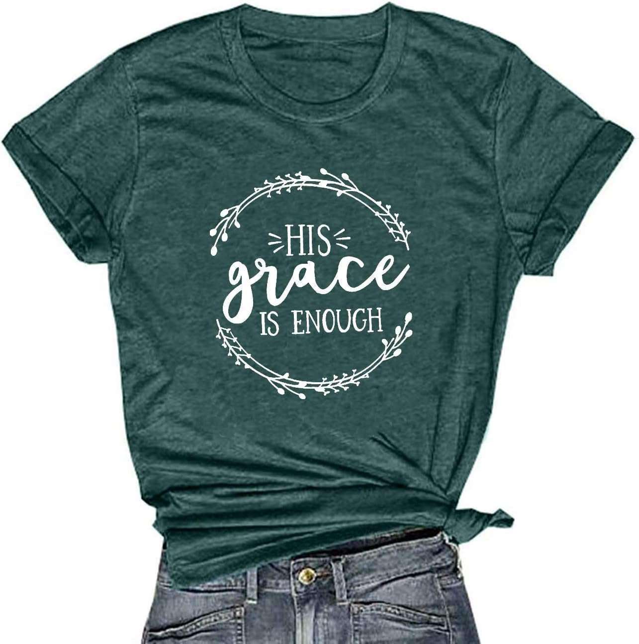 Women's His Grace Is Enough Short Sleeve Casual Tee ShirtStay comfortable and stylish in the Women's His Grace Is Enough Tee. With a classic design and inspiring message, this soft and breathable tee is perfect for everydaT shirtsPlush Fashions ShopPlush Fashion ShopShort Sleeve Casual Tee Shirt